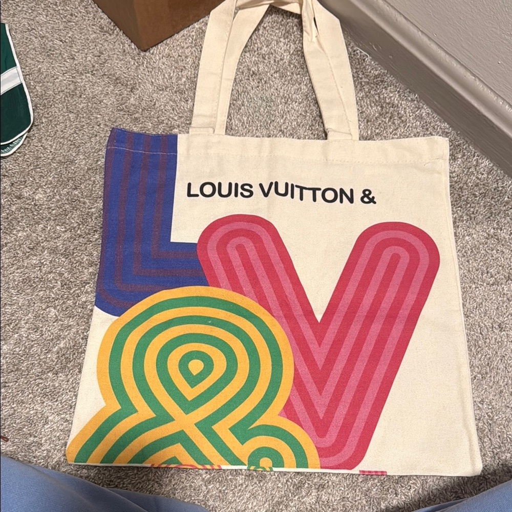 Louis Vuitton Cream and Blue Tote Bag with Modern Design